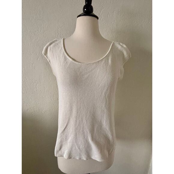 Dusan Italy White Knit Top Women’s Size L Cotton Cashmere Blend Minimalist - Picture 2 of 10